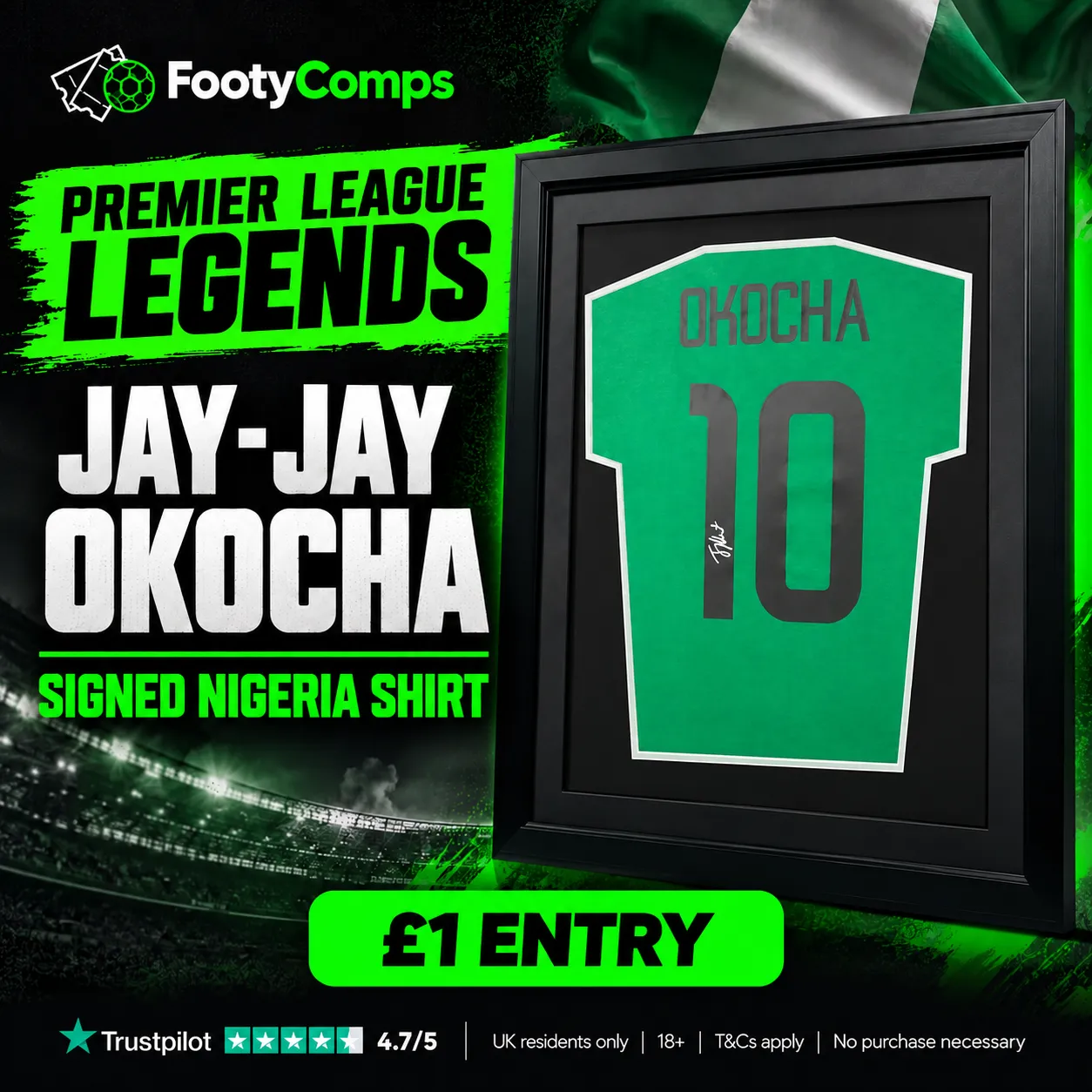 Premier League Legends - Signed and Framed Jay-Jay Okocha Shirt