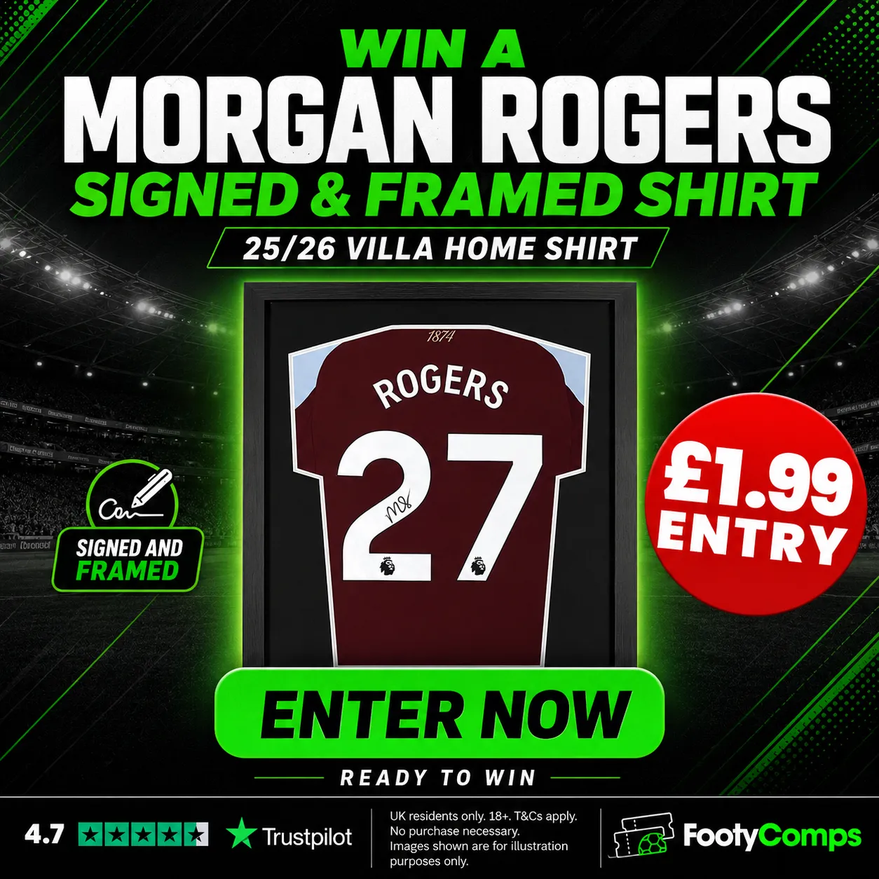 Morgan Rogers Signed & Framed Villa Shirt