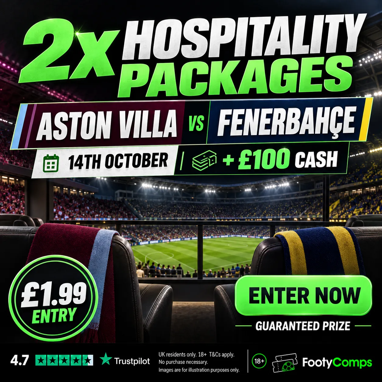 2x Hospitality Tickets - Aston Villa vs Fenerbahçe Plus £100 Cash!