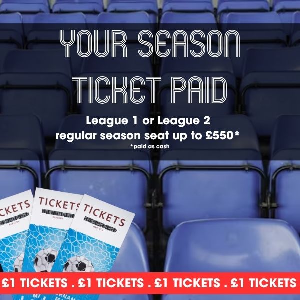Image from Footycomps depicting their competition to win the cost of a League One or Two season ticket