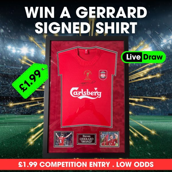 Image of the signed and framed Gerrard shirt competition on FootyComps