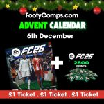 Image of Day 6 of the FootyComps Advent Calendar series, with FC26 + 2800 FC points up for grabs